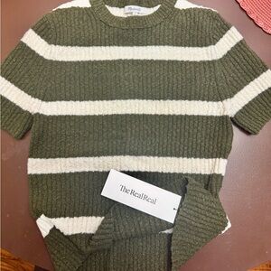Madewell Olive and Cream Striped Knit Top